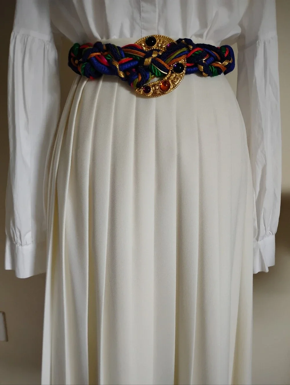 1980's Braided Mixed Media Belt Purple Gold Colorful Adjustable Sizes